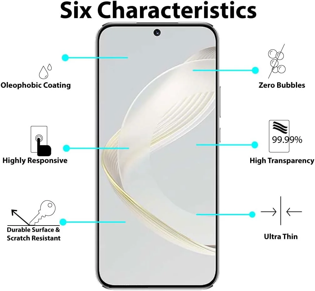 محافظ صفحه نمایش Al-HuTrusHi سازگار با هوآوی نوا 11، محافظ صفحه نمایش شیشه ای حرارت دیده [ضد تابش نور] [پوشش کامل HD] [نصب آسان] [سختی 9H]