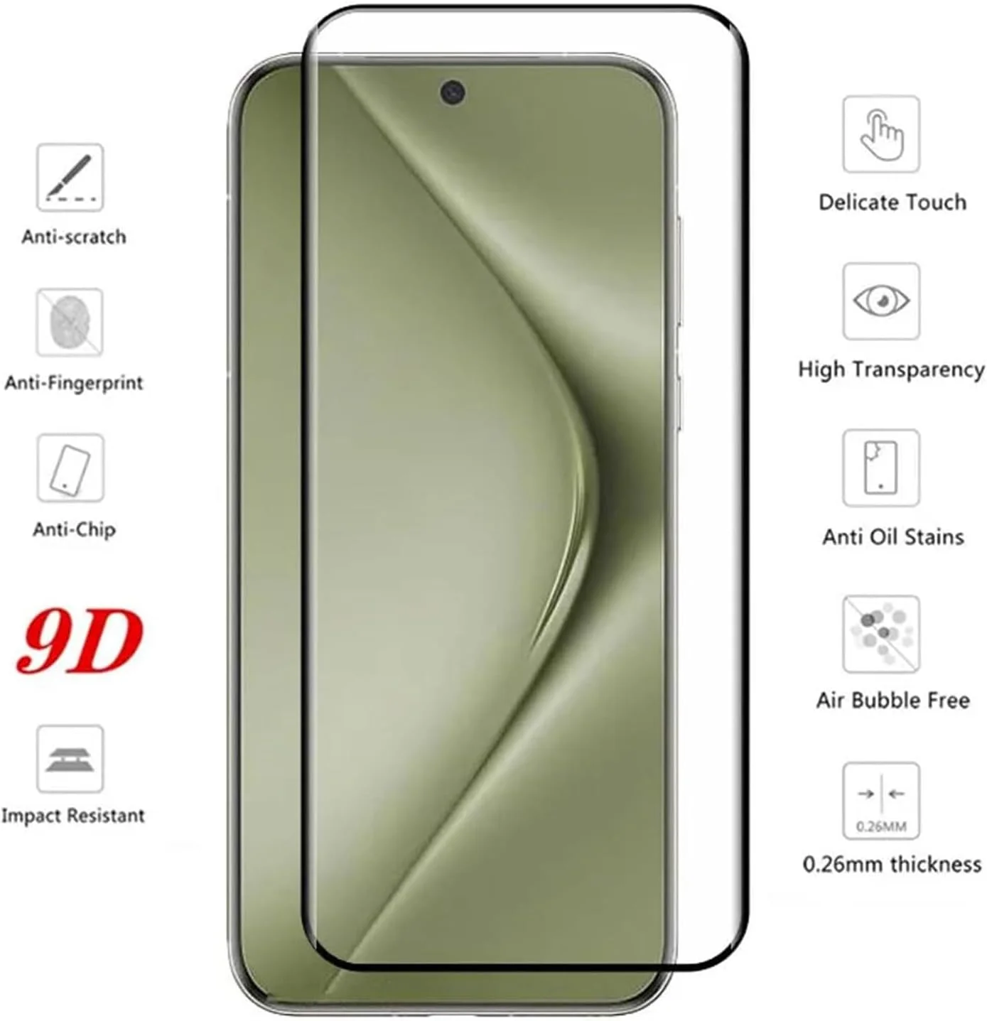 محافظ صفحه نمایش شیشه ای حرارت دیده و محافظ دوربین گوشی هواوی Pura 70 Pro پوچن [بسته 2+2 عددی]، فیلم شیشه ای حرارت دیده محافظ دوربین سه بعدی
