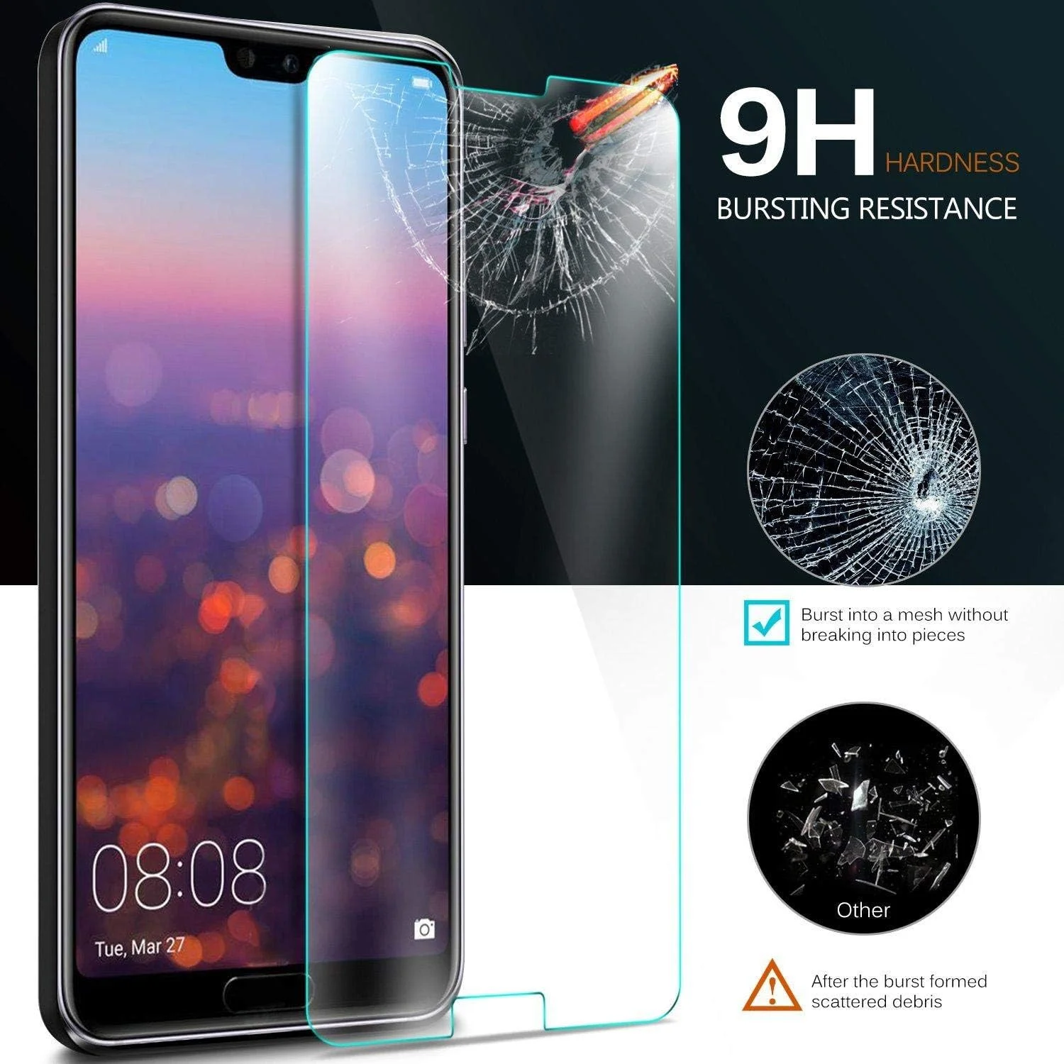 [2 عددی] محافظ صفحه نمایش Huawei P20 pro، سختی 9H، شفافیت HD، نصب بدون حباب، محافظ شیشه ای حرارت دیده با واکنش پذیری بالا