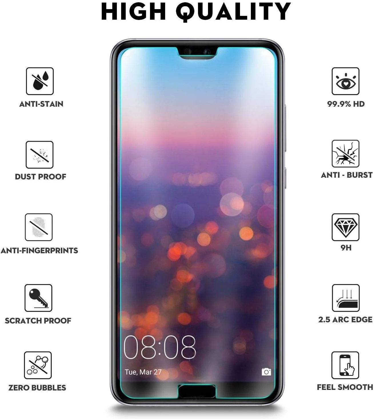 [2 عددی] محافظ صفحه نمایش Huawei P20 pro، سختی 9H، شفافیت HD، نصب بدون حباب، محافظ شیشه ای حرارت دیده با واکنش پذیری بالا