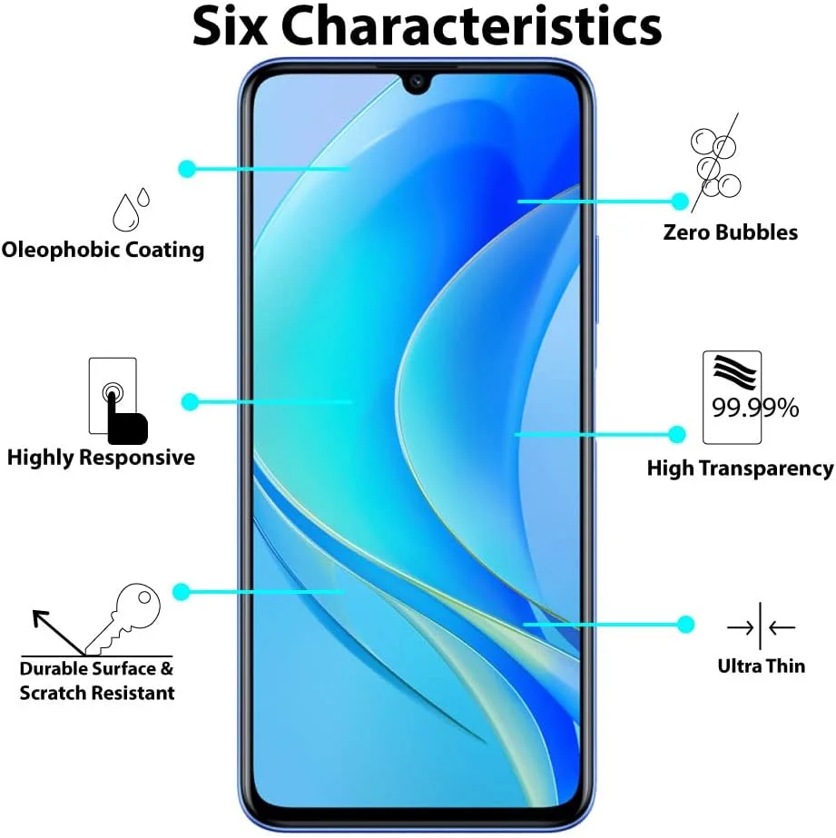 محافظ صفحه نمایش Al-HuTrusHi سازگار با Huawei nova Y70، شیشه حرارت دیده [ضد تابش نور] [پوشش کامل HD] [نصب آسان] [سختی 9H] [حساس به لمس] [ضد خرد شدن]