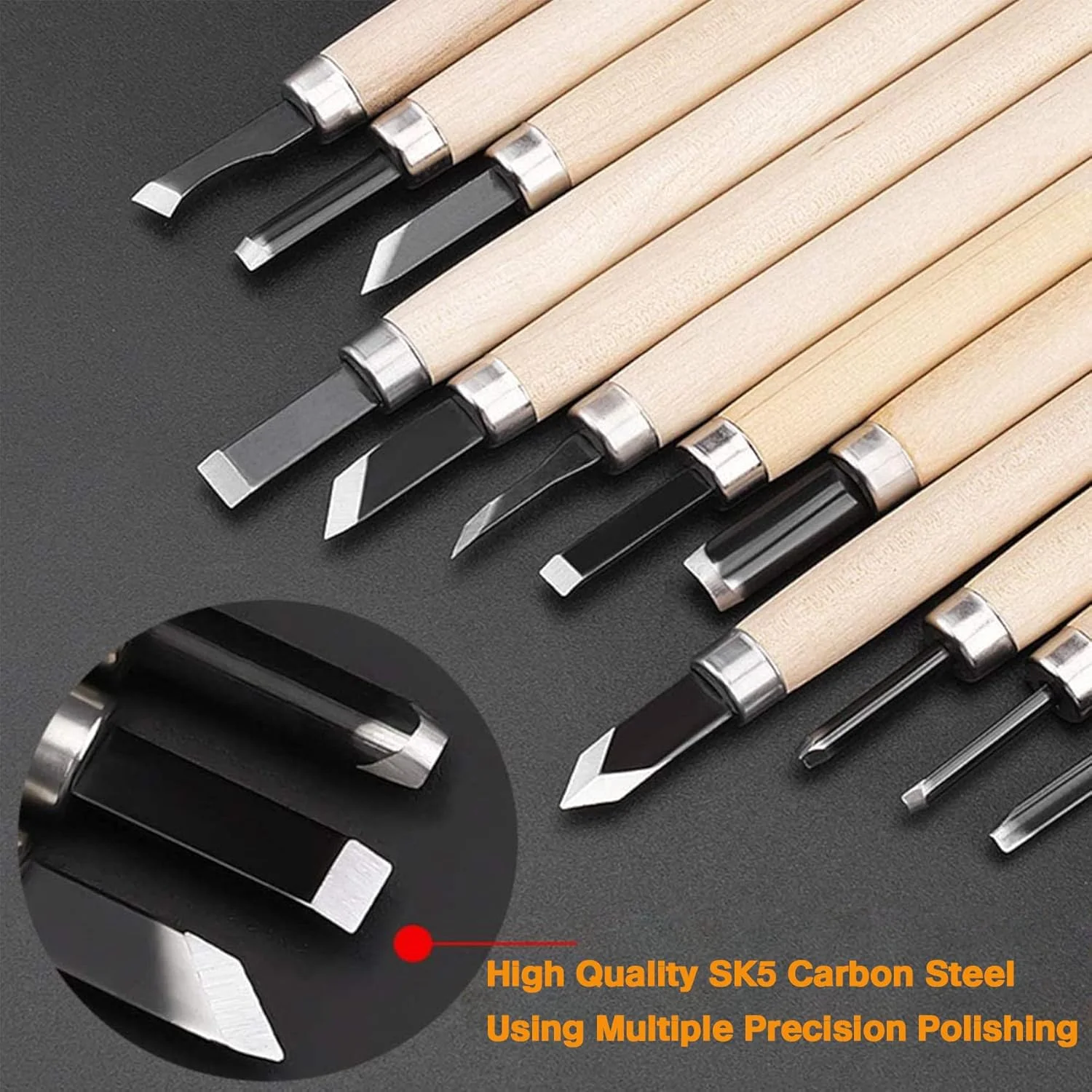 ست ابزار حکاکی چوب - ست 12 عددی ابزار حکاکی دستی SK5 ممتاز، ست های حکاکی حرفه ای برای مبتدیان، کودکان و متخصصان نجاری، ست چاقوی حکاکی عالی برای حکاکی چوب، پاک کن ها، الگوهای مهر