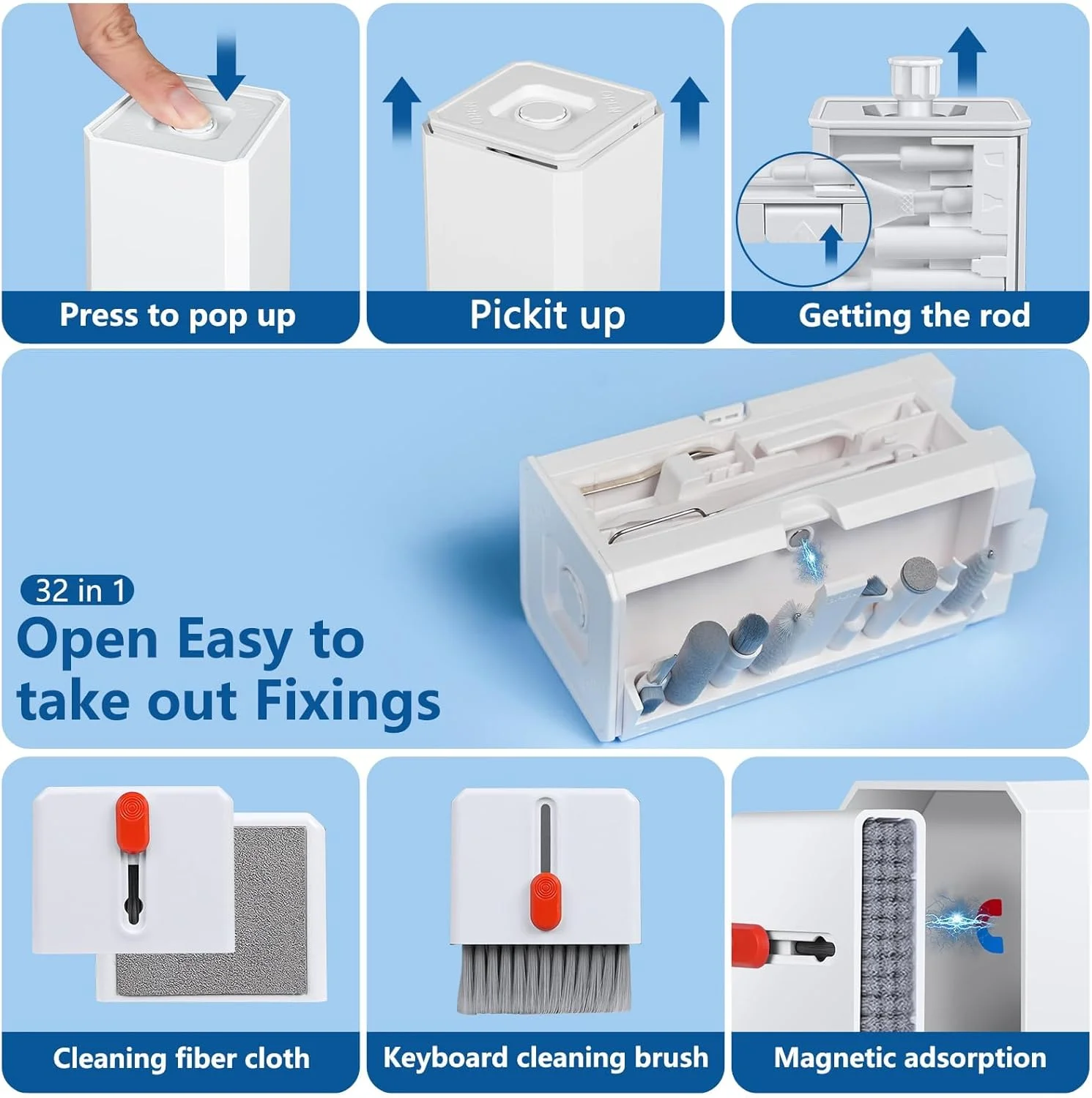 کیت تمیز کننده کامل تلفن 32 در 1 با تمیز کننده پورت شارژ، قلم استایلوس، ابزار سیم کارت، برس صفحه کلید، برس بلندگو و موارد دیگر برای نگهداری آیفون، ایرپاد، آیپد، مک بوک و لوازم الکترونیکی کیت تمیز کننده کامل تلفن 32 در 1 با تمیز کننده پورت شارژ، قلم استایلوس، ابزار سیم کارت، برس صفحه کلید، برس بلندگو و موارد دیگر برای نگهداری آیفون، ایرپاد، آیپد، مک بوک و لوازم الکترونیکی