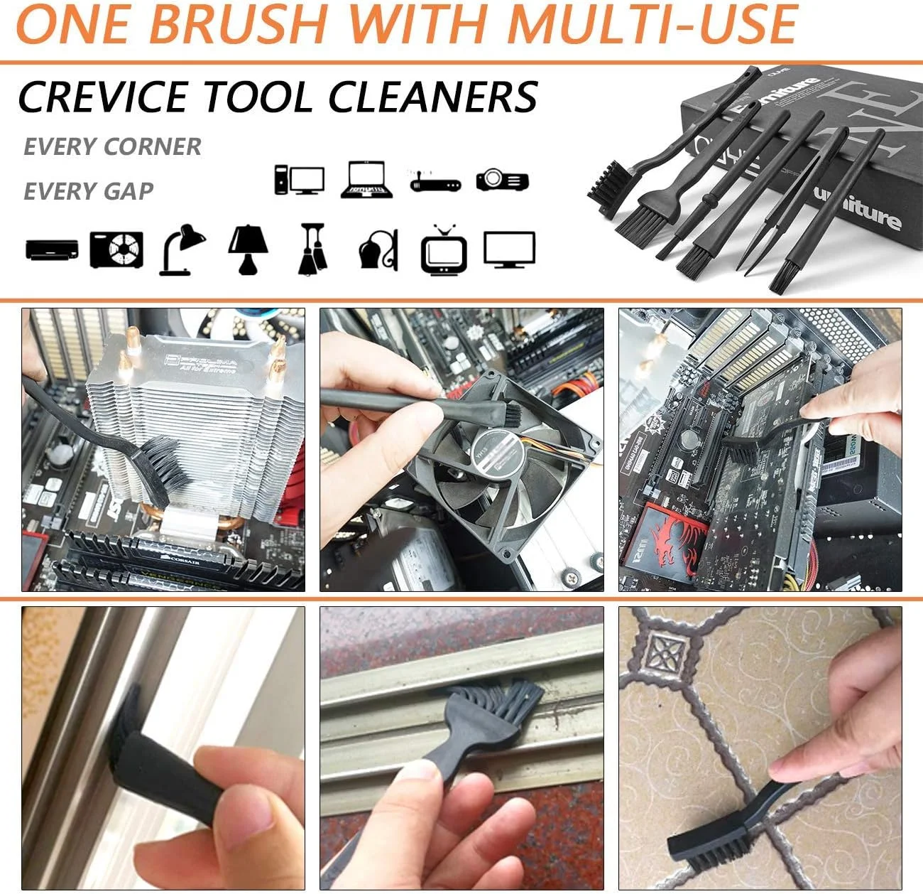 ECVV برس های کوچک قابل حمل با دسته پلاستیکی و نایلونی ضد استاتیک، کیت برس تمیز کننده صفحه کلید کامپیوتر