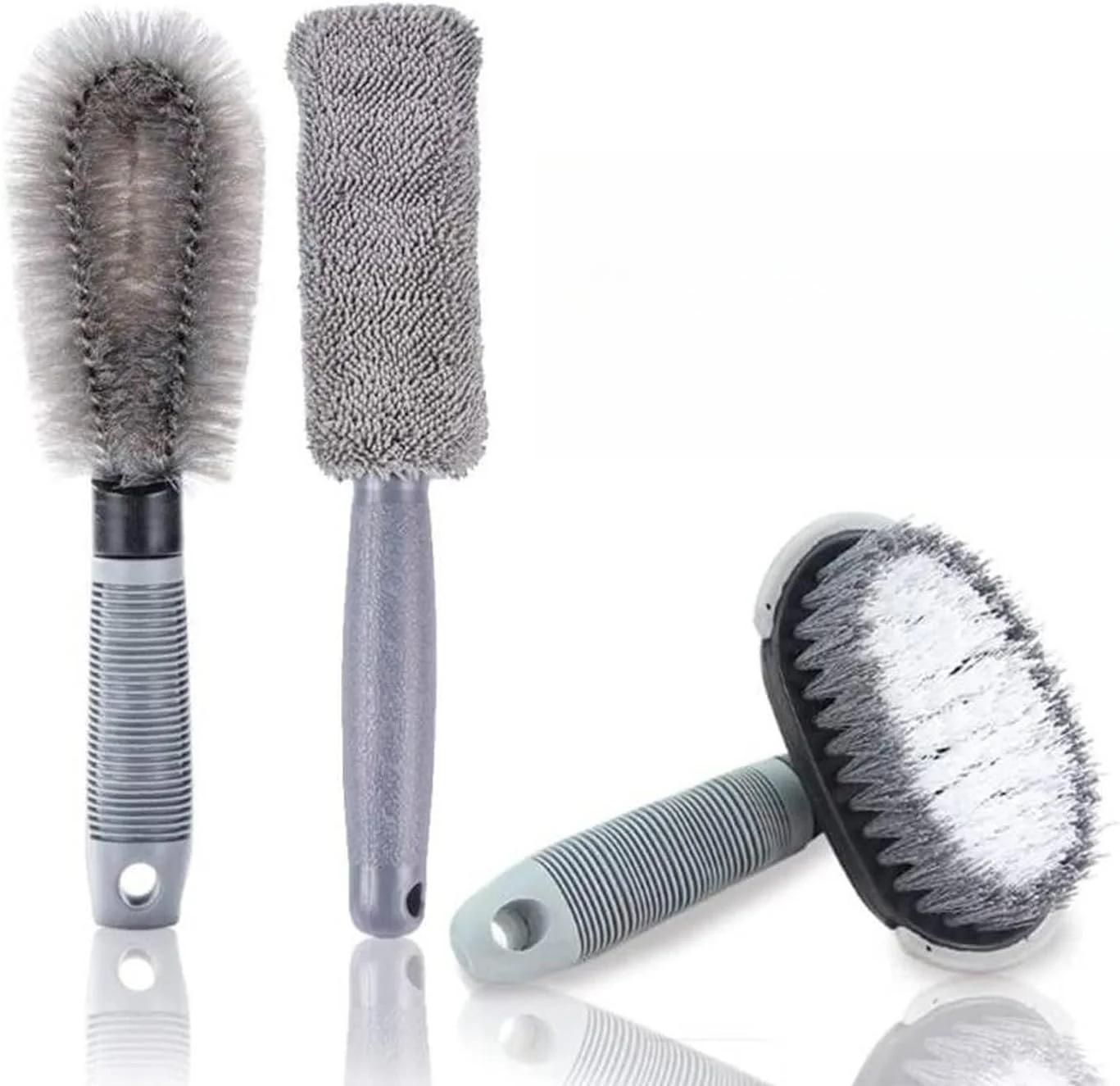 ست 3 عددی برس تمیز کننده چرخ خودرو KASTWAVE، برس چرخ برای تمیز کردن رینگ و لاستیک آلیاژی خودرو، تمیز کننده رینگ برای خودرو، موتورسیکلت، خانه سیار، کامیون (خاکستری)