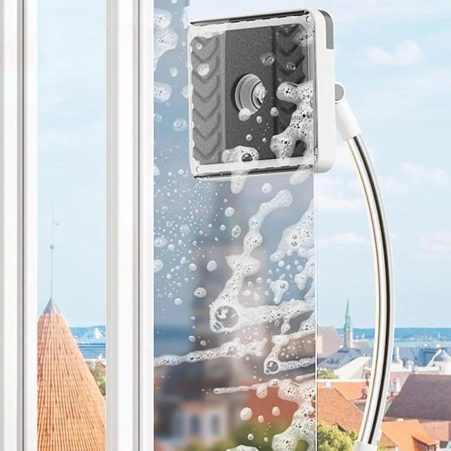 برس شیشه شوی KASTWAVE با دسته بلند، ابزار شیشه شوی منحنی، تی شیشه پاک کن، تی چند منظوره شیشه شوی با میله افزایش طول برای پنجره، درب شیشه ای، خودرو، کف منزل