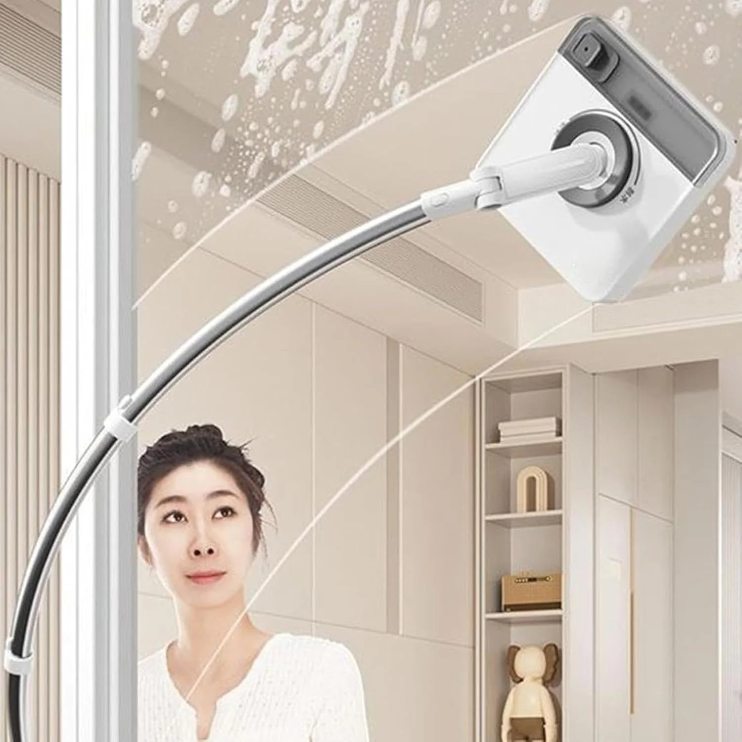 برس شیشه شوی KASTWAVE با دسته بلند، ابزار شیشه شوی منحنی، تی شیشه پاک کن، تی چند منظوره شیشه شوی با میله افزایش طول برای پنجره، درب شیشه ای، خودرو، کف منزل