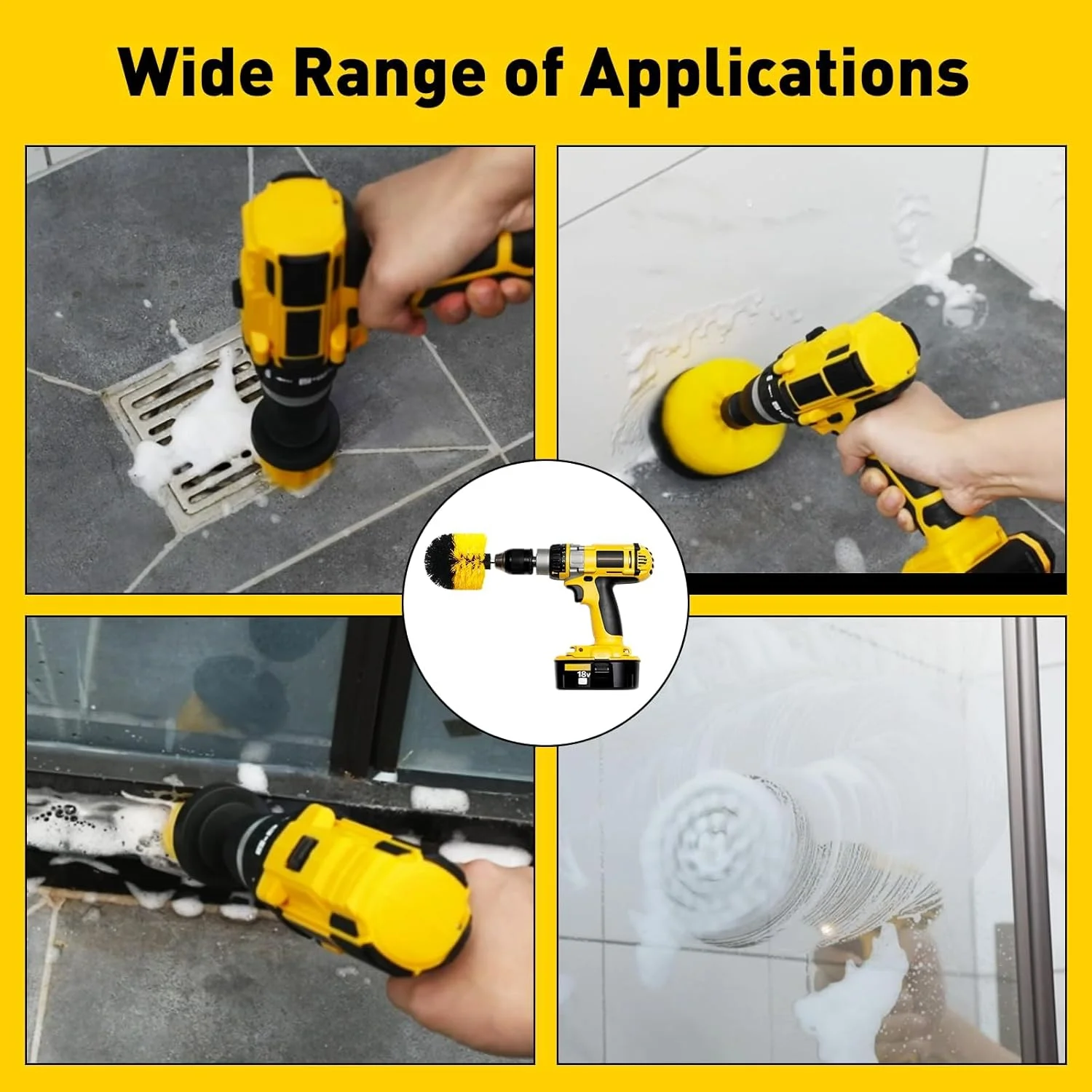 مجموعه 4 عددی برس سر دریلی، برس اسکراب برای دریل، برس های اسکرابر برقی با اتصال توسعه یافته، کیت تمیز کننده برس دریل چند منظوره برای دوغاب، کف، وان، دوش، کاشی، ماشین