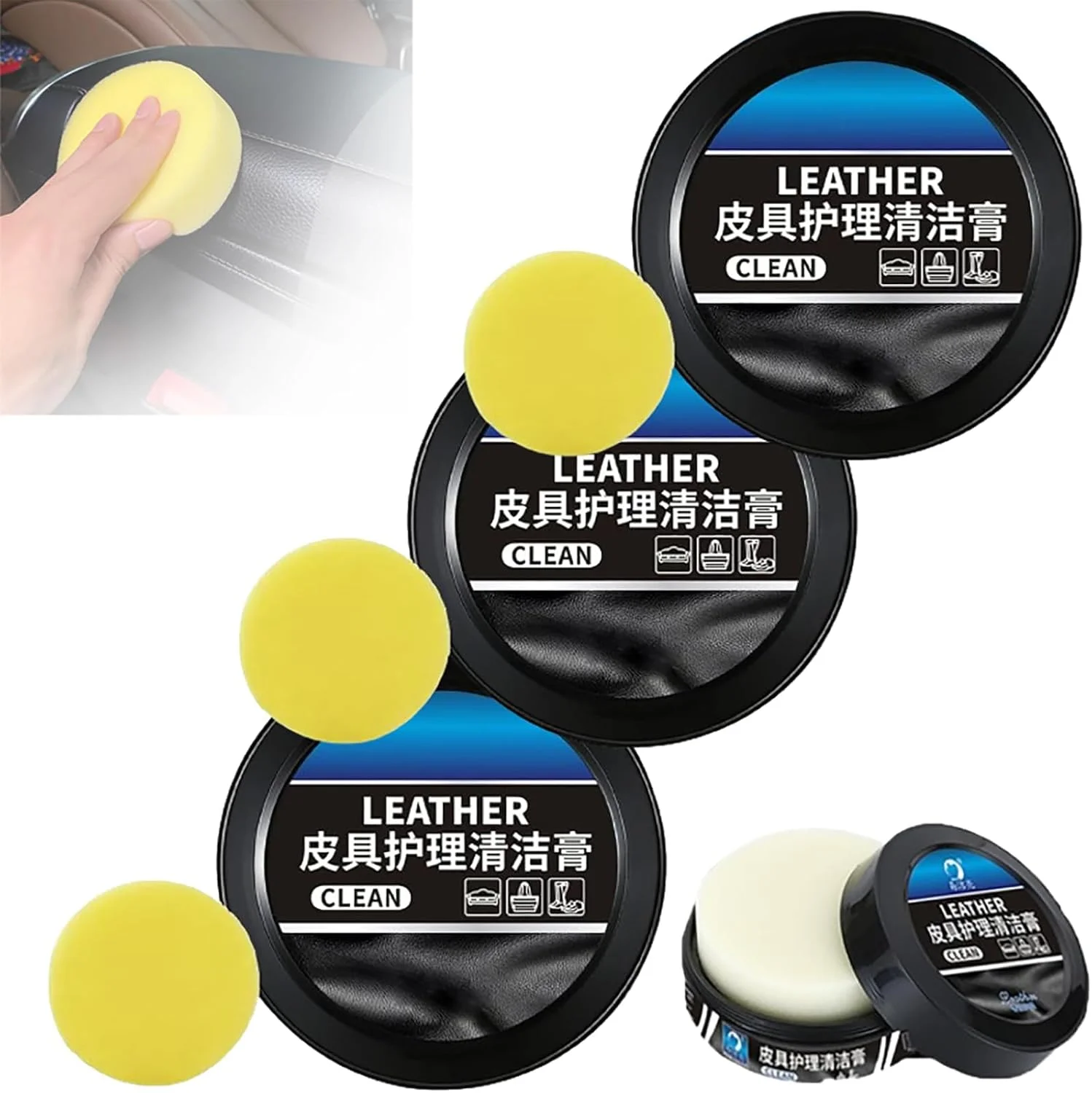 کیت ترمیم چرم KASTWAVE، 3 عدد کرم و اسفنج تمیز کننده چرم، بازسازی و تغذیه سطوح چرمی، قابل استفاده برای مبلمان چرمی، صندلی خودرو، کفش، کیف، ژاکت، زین