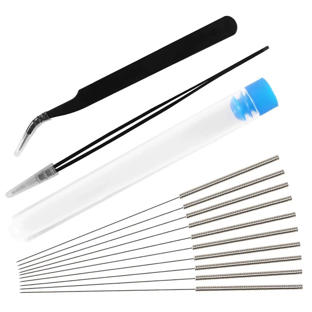 کیت ابزار تمیز کننده نازل پرینتر KASTWAVE شامل 13 قطعه - سوزن های استیل ضد زنگ 0.4 میلی متری به همراه 2 عدد موچین و تمیز کننده گرفتگی فیلامنت، لوازم جانبی پرینتر سه بعدی