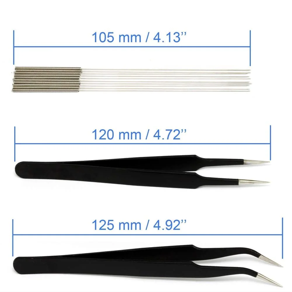 کیت ابزار تمیز کننده نازل پرینتر KASTWAVE شامل 13 قطعه - سوزن های استیل ضد زنگ 0.4 میلی متری به همراه 2 عدد موچین و تمیز کننده گرفتگی فیلامنت، لوازم جانبی پرینتر سه بعدی