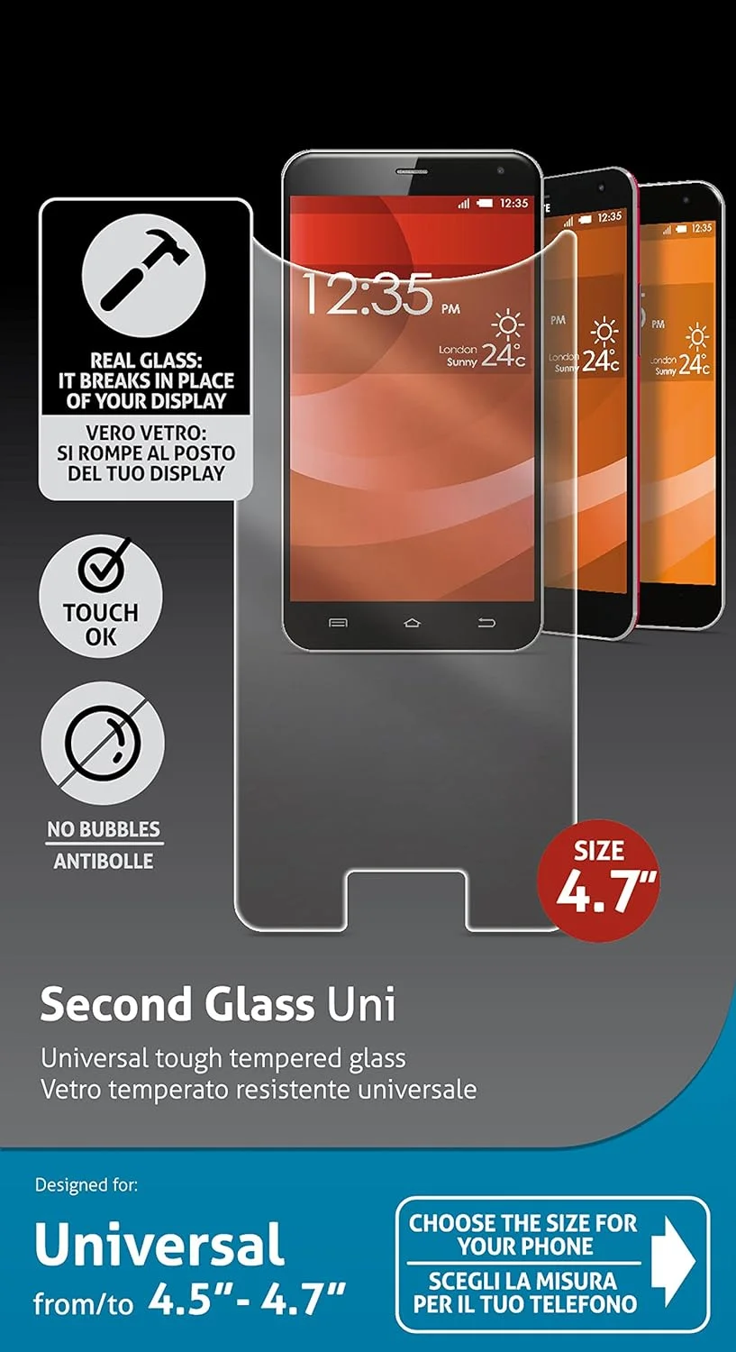 محافظ صفحه نمایش شیشه ای سکند گلس یونیورسال Cellularline برای گوشی های هوشمند تا 4.7 اینچ محافظ صفحه نمایش شیشه ای سکند گلس یونیورسال Cellularline برای گوشی های هوشمند تا 4.7 اینچ
