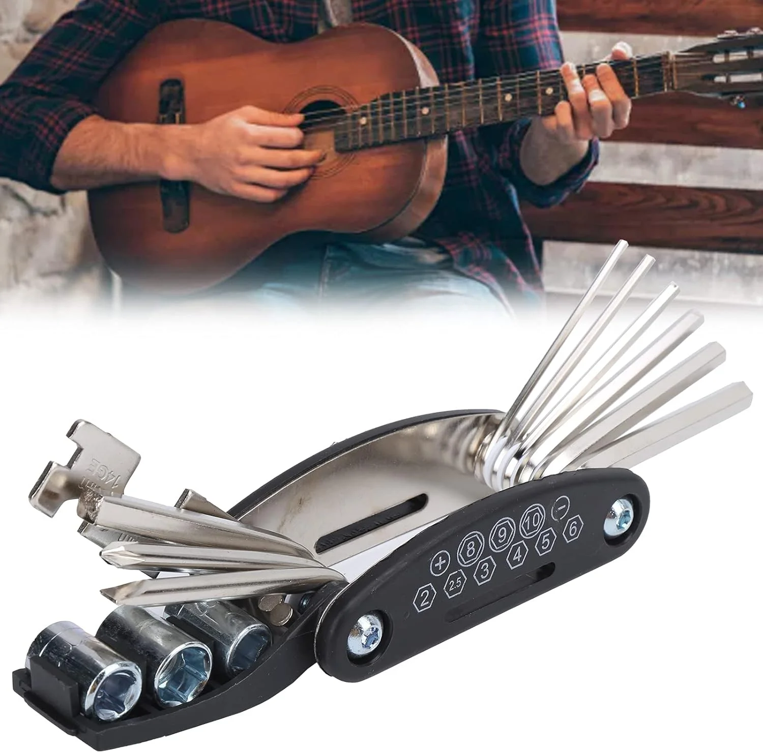 ابزار چندکاره دسترسی سریع Les-Theresa، ابزار چند منظوره گیتار، آچار گیتار چند منظوره 13 در 1 ابزار مراقبت و تنظیم تعمیر ترکیبی ابزار چندکاره دسترسی سریع Les-Theresa، ابزار چند منظوره گیتار، آچار گیتار چند منظوره 13 در 1 ابزار مراقبت و تنظیم تعمیر ترکیبی