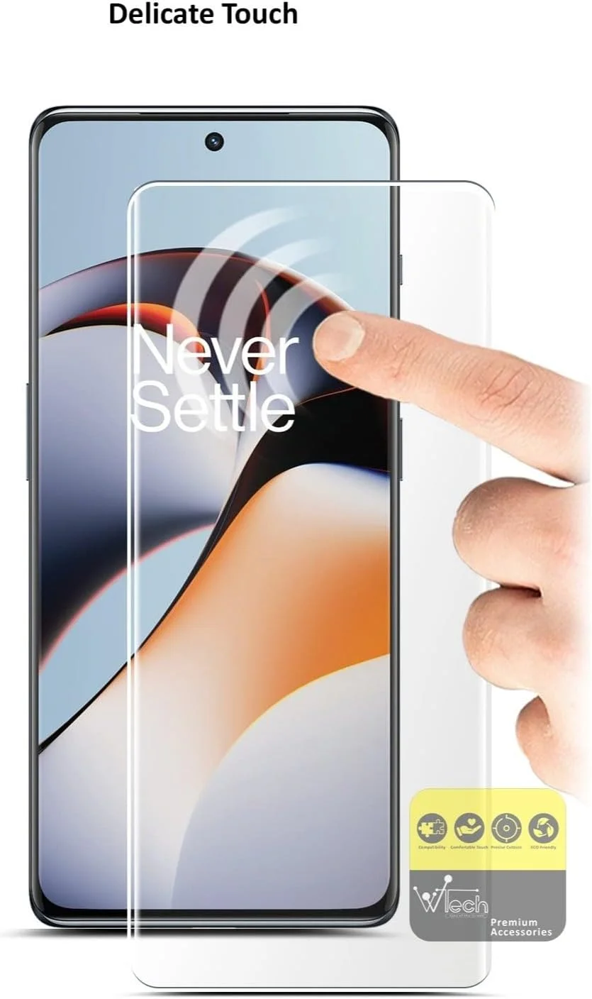 محافظ صفحه نمایش شیشه ای حرارت دیده منحنی Wtech Premium با چسب UV کامل و پوشش کامل برای OnePlus 11R 5G 2023، شفاف