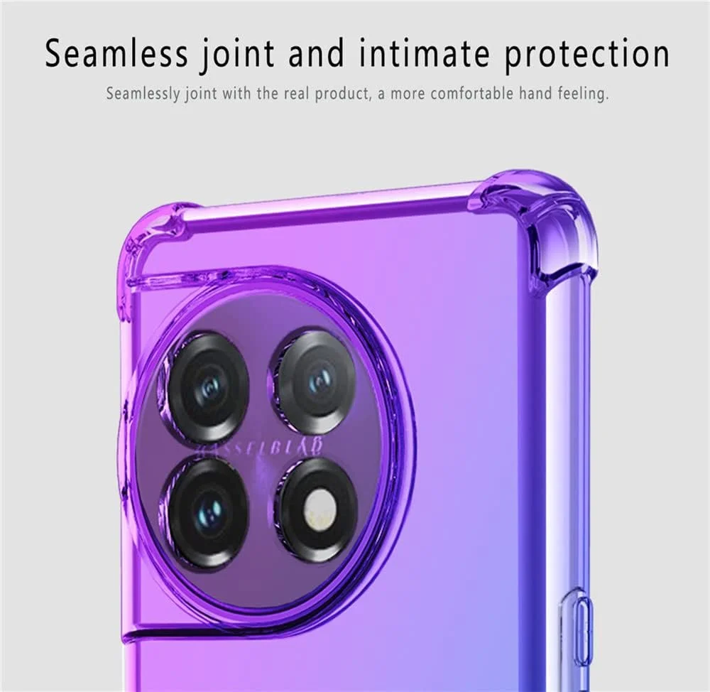 کاور محافظ گوشی RonRun برای OnePlus Ace 2 Pro به همراه 2 محافظ صفحه نمایش شیشه ای حرارت دیده، TPU ضد خش، رنگ گرادیان شفاف، صورتی سبز