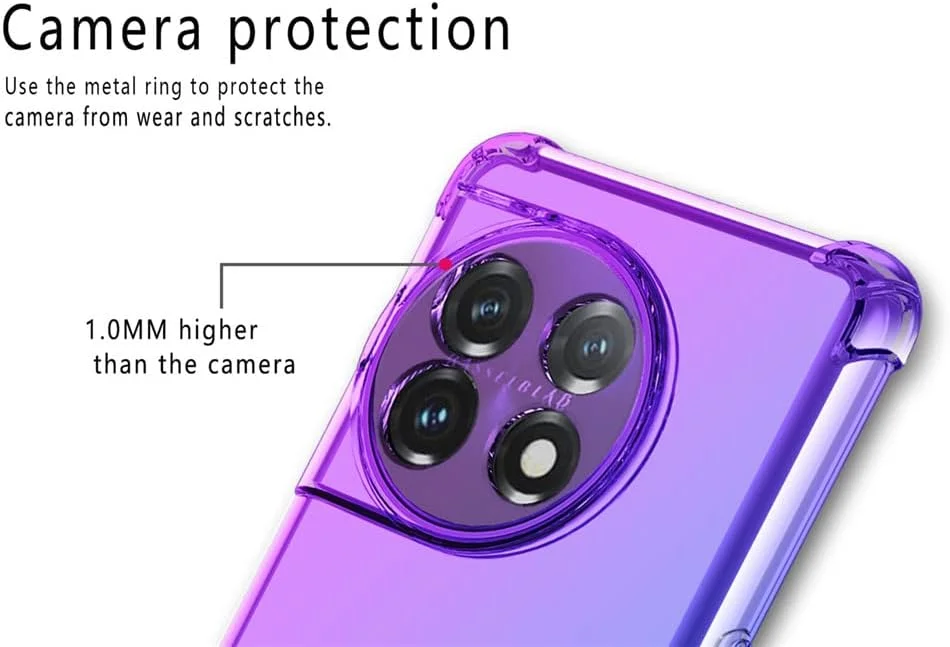 کاور محافظ گوشی RonRun برای OnePlus Ace 2 Pro به همراه 2 محافظ صفحه نمایش شیشه ای حرارت دیده، TPU ضد خش، رنگ گرادیان شفاف، صورتی سبز