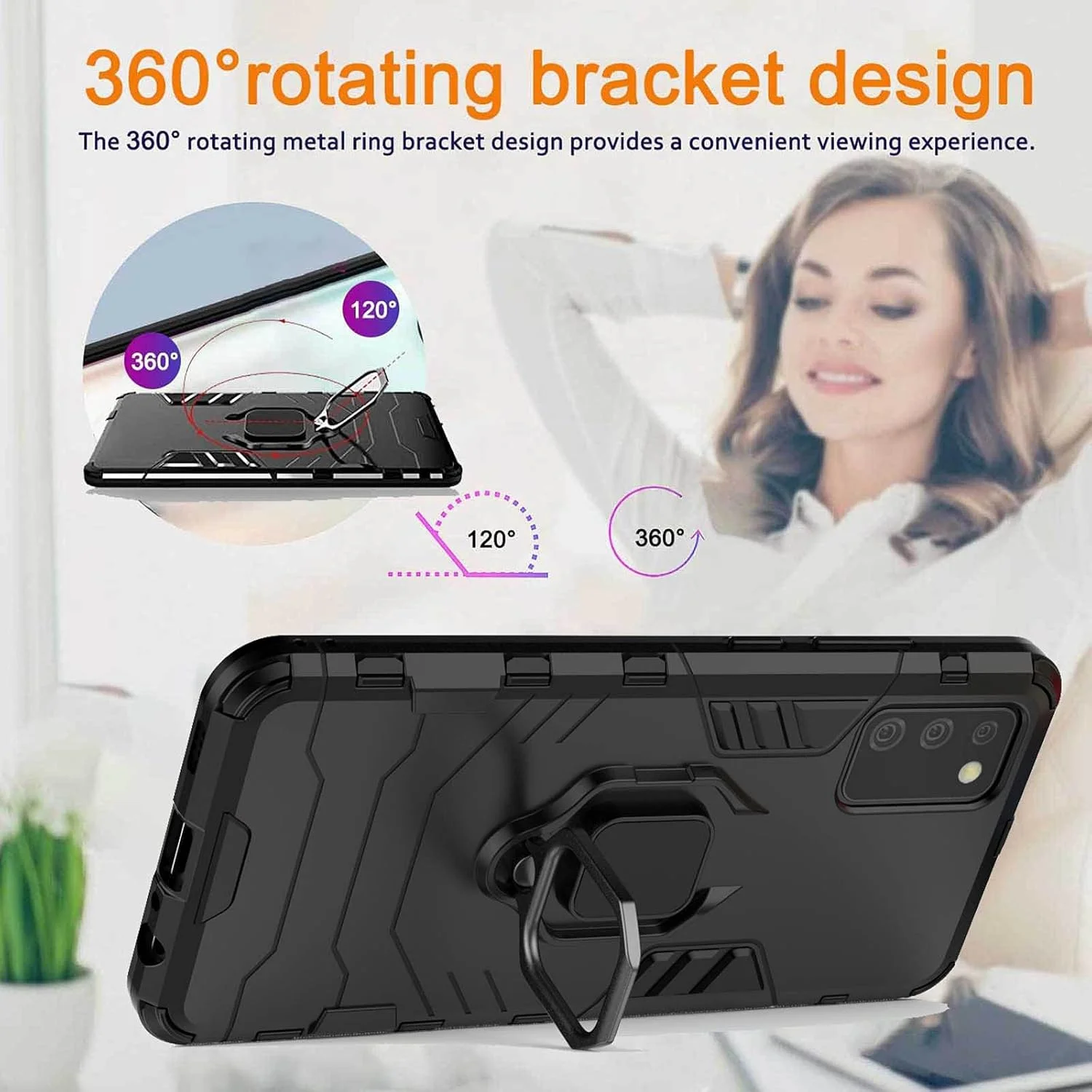 قاب ویوو برای وان پلاس نورد 2 5G به همراه 2 محافظ صفحه شیشه ای، قاب TPU / PC ضد ضربه با حلقه چرخش 360 درجه، قاب محافظ سیلیکونی، مشکی