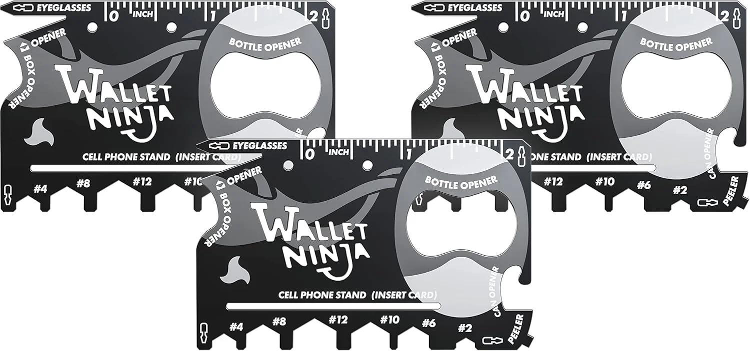 کارت چندکاره Wallet Ninja – ابزار چندکاره 18 در 1 به اندازه کارت اعتباری برای تعمیرات سریع، ابزار بقا EDC، درب بازکن بطری، کمپینگ – ابزار جالب و هدیه جوراب ساق بلند – مشکی (3)