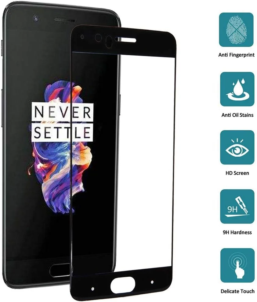 محافظ صفحه نمایش شیشه ای حرارت دیده با پوشش کامل، منحنی سه بعدی، سختی سطح 9H و ضخامت 0.3 میلی متر مناسب برای OnePlus 5 (مشکی) Dalee (رنگ: مشکی)