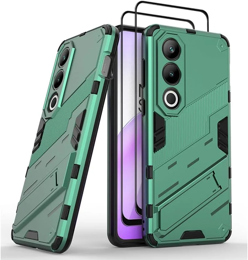 کاور محافظ گوشی GMUJIAO سازگار با OnePlus Nord CE 4، کاور ضد ضربه، کاور دارای استند به همراه 2 محافظ صفحه نمایش شیشه ای حرارت دیده - سبز