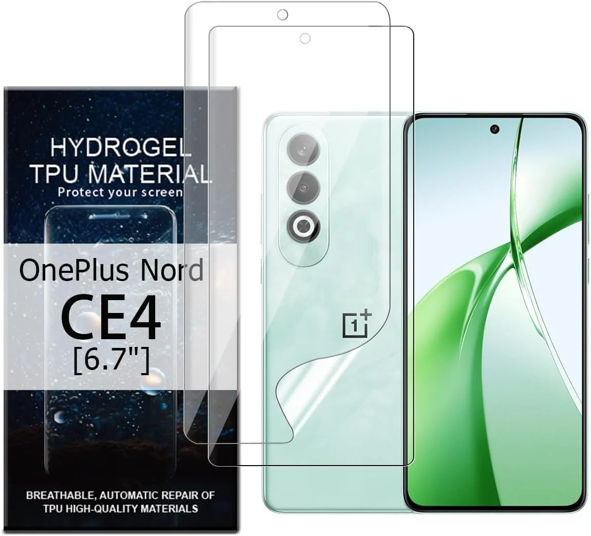 محافظ صفحه نمایش Glcrrpu بسته 2 عددی برای OnePlus Nord CE4 [6.7 اینچ] فیلم TPU هیدروژل بسیار حساس، شفاف HD، انعطاف پذیر، خود ترمیم شونده [غیر شیشه حرارت دیده]