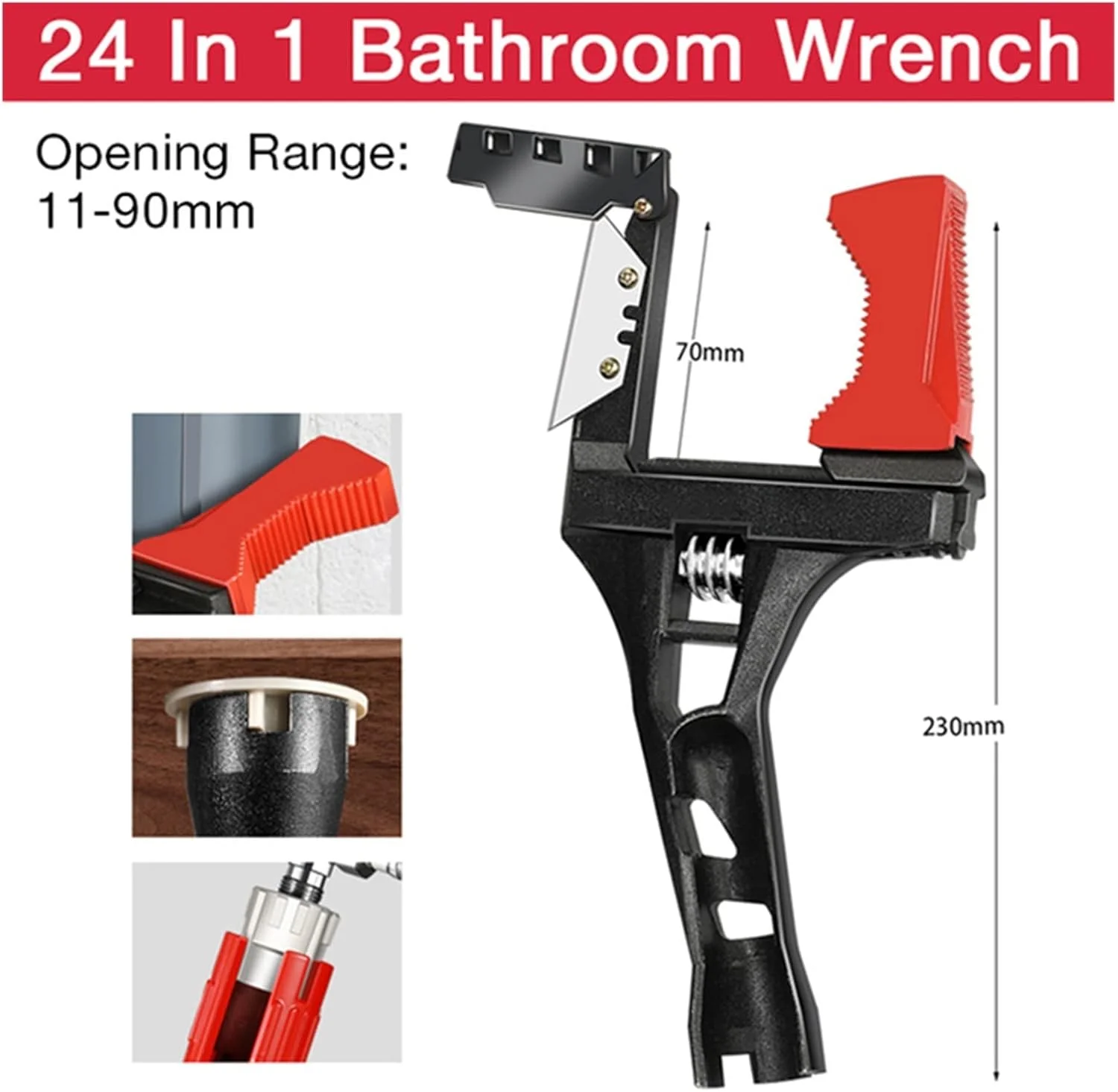 آچار چند منظوره 24 در 1 شیرآلات، آچار لوله آب حمام با دهانه بزرگ، ابزار لوله کشی کلید نصب سینک، ابزار دستی تعمیر Leunlee