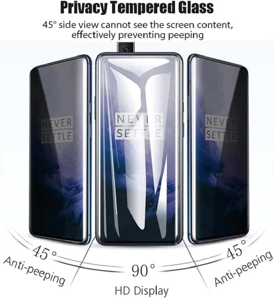 محافظ صفحه نمایش ضد جاسوسی Hkess بسته 2 عددی برای OnePlus 7T Pro/ 7 Pro - محافظ صفحه نمایش حریم خصوصی تمام صفحه، فیلم شیشه ای سخت شده سه بعدی، سختی 9H محافظ پوشش کامل ضد خراش