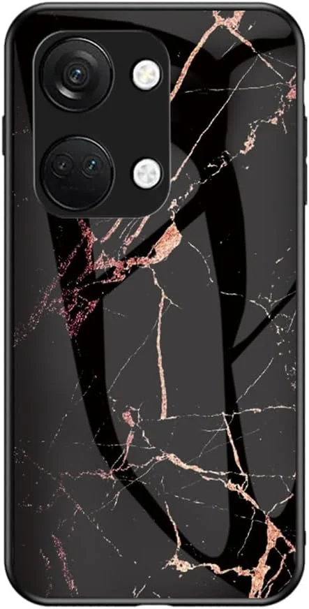 قاب گوشی شیید برای وان پلاس ایس 2 وی/نورد 3، باریک و طرح سنگ مرمر، پوشش پشتی شیشه حرارت دیده با لبه TPU محافظ برای وان پلاس ایس 2 وی/نورد 3 (مشکی طلایی)