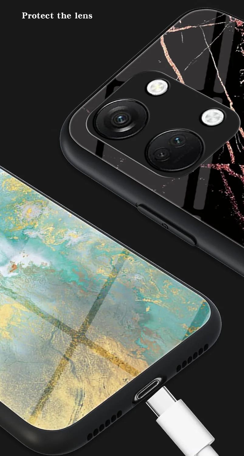 قاب گوشی شیید برای وان پلاس ایس 2 وی/نورد 3، باریک و طرح سنگ مرمر، پوشش پشتی شیشه حرارت دیده با لبه TPU محافظ برای وان پلاس ایس 2 وی/نورد 3 (مشکی طلایی)