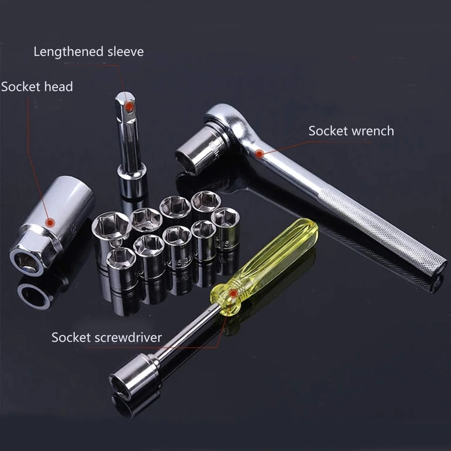 جعبه ابزار آستین 40 تکه، آچار بکس چند منظوره دستی، کیت تعمیرات خودرو خانگی Leunlee