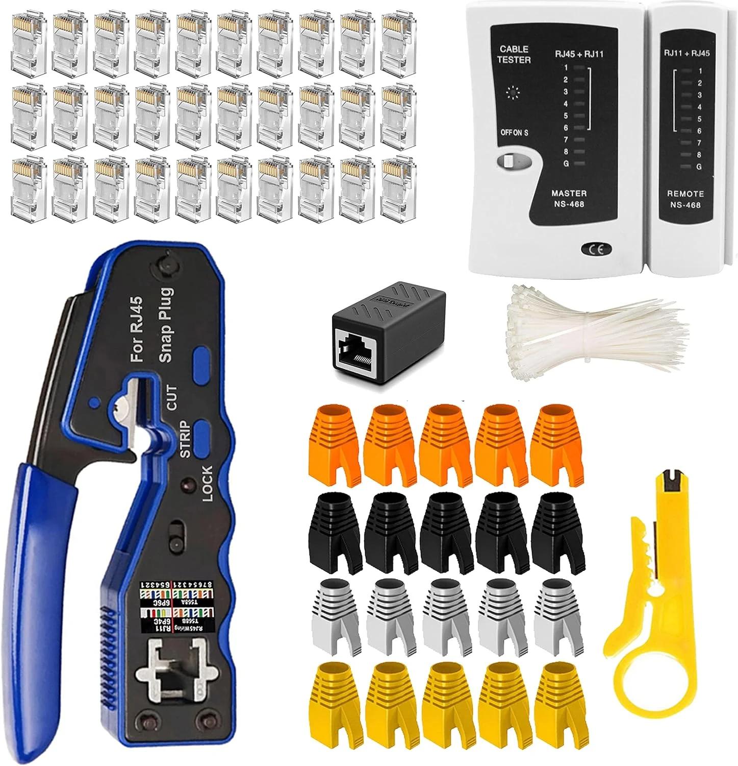 تستر کابل شبکه مایلین RJ11 RJ45 Cat5 Cat6، ابزار تعمیر سیم لخت کن، پرس کابل کواکسیال، کانکتور، سیم لخت کن Cat6e، آشکارساز داده (آبی)