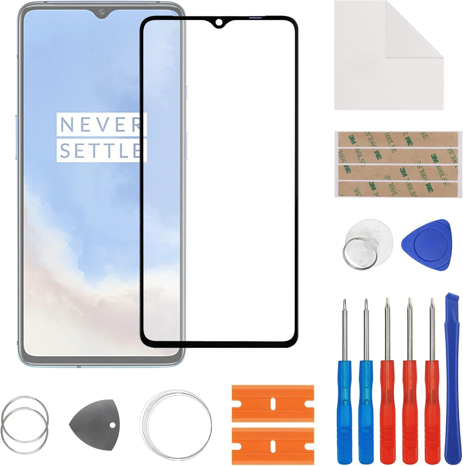 شیشه نمایشگر SwarKing، شیشه جلویی، تعویض لنز صفحه نمایش بیرونی سازگار با OnePlus 7T به همراه کیت تعمیر