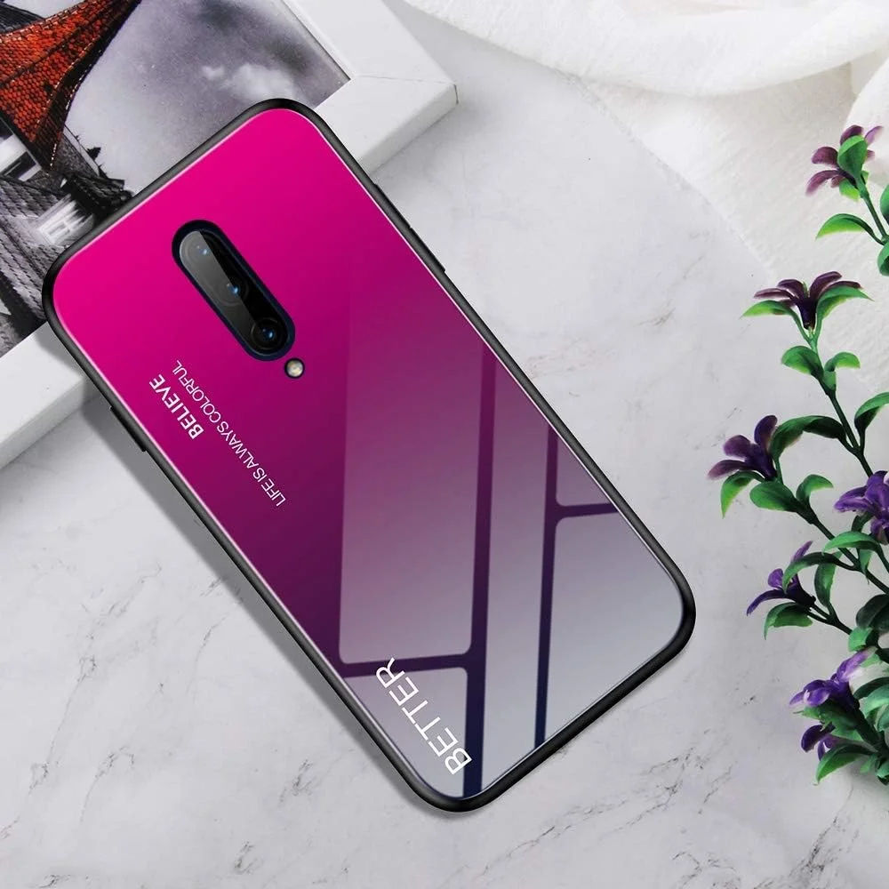 قاب محافظ گوشی OnePlus 7 Pro مدل Yyq، شیشه حرارت دیده ضد ضربه + TPU (طرح سحابی رنگارنگ) (رنگ: قرمز گل رز)