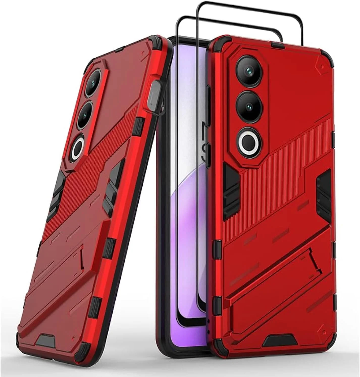 کاور محافظ GMUJIAO سازگار با OnePlus Nord CE 4، کاور ضد ضربه و ضد خش، قاب با استند به همراه 2 محافظ صفحه نمایش شیشه ای مقاوم در برابر خراش - قرمز