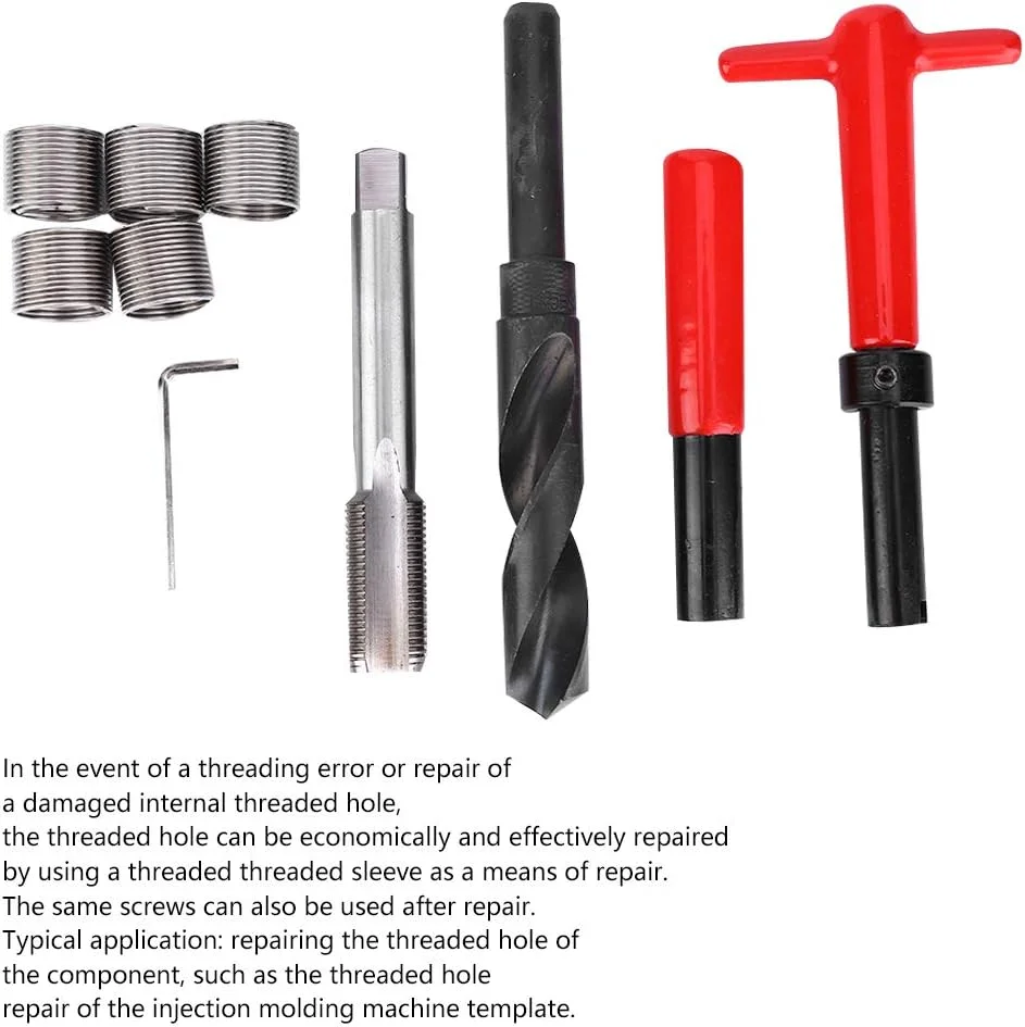 LZFuiop ابزار درج رزوه کیت تعمیر رزوه 10 عددی/مجموعه درج رزوه ای کامل با استحکام بالا مته پیچشی ابزار ترکیبی تعمیر رزوه برای قطعات خودرو