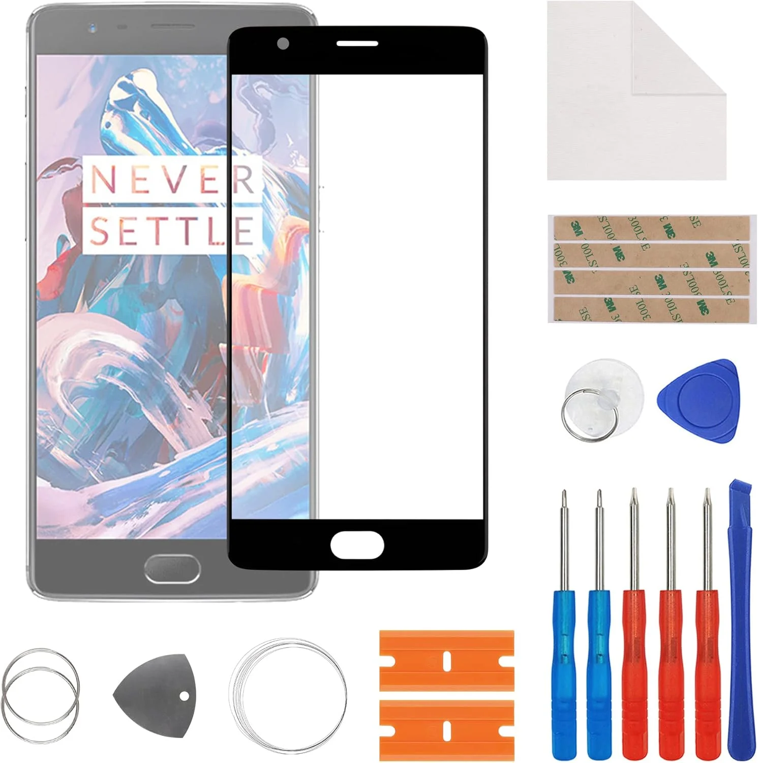 شیشه محافظ صفحه نمایش SwarKing، شیشه بیرونی جایگزین لنز صفحه نمایش سازگار با Oneplus 3 به همراه کیت تعمیر