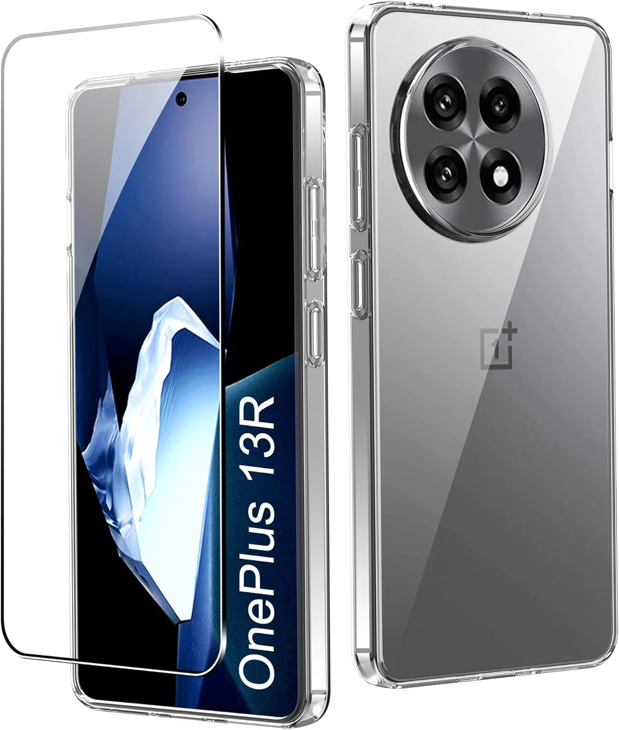 کاور گوشی CAUHENYEE برای OnePlus 13R به همراه محافظ صفحه نمایش شیشه ای حرارت دیده، کاور TPU شفاف، نرم و باریک، ضد خش و ضد ضربه