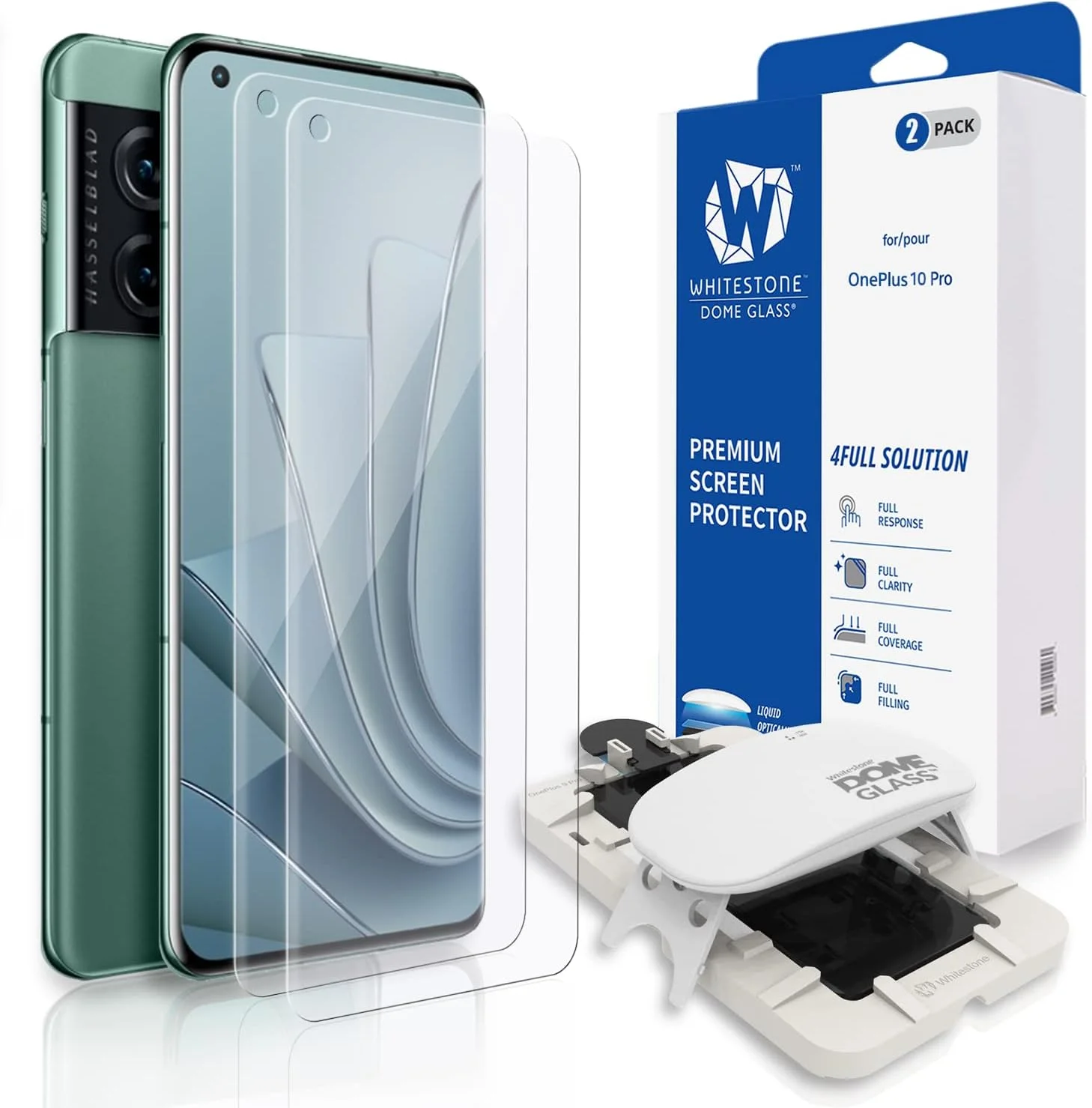 محافظ صفحه نمایش شیشه ای DOME GLASS Whitestone [دو عددی] برای OnePlus 10 Pro، محافظ تمام صفحه با فناوری پخش مایع [نصب آسان] محافظ صفحه نمایش گوشی هوشمند - بسته دو عددی