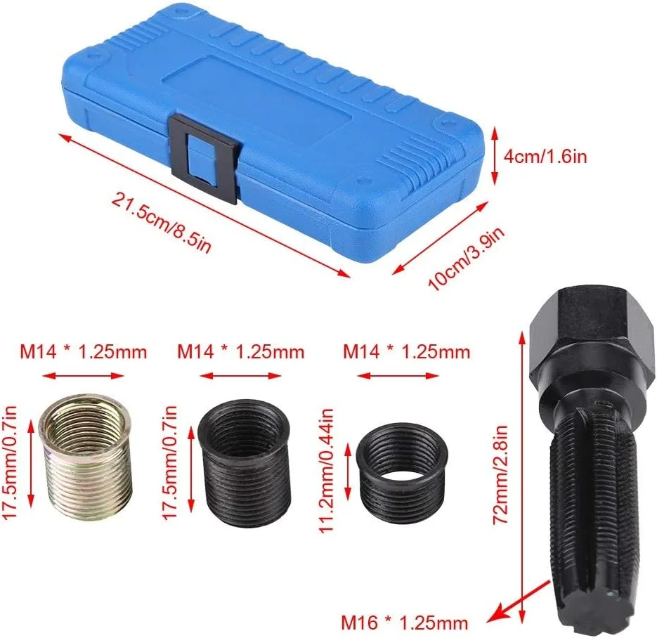 مجموعه ابزار تعمیر رزوه شمع 16 عددی 14 میلی متر x 1.25 با قلاویز M16 به همراه جعبه قابل حمل