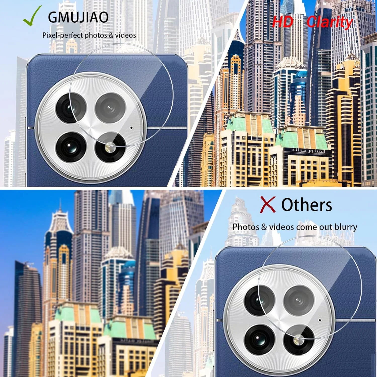 GMUJIAO [2 + 2 تکه سازگار با OnePlus 13 محافظ صفحه نمایش و محافظ دوربین عقب، سختی 9H [ضد خش] - مشکی