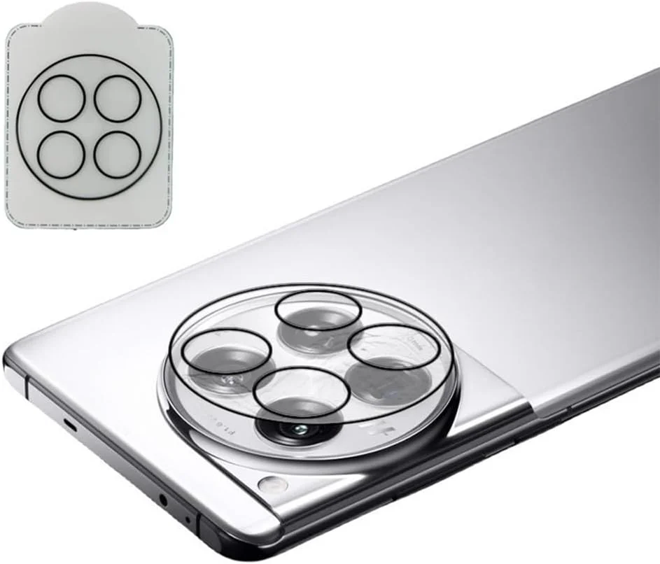 محافظ لنز دوربین گوشی QINOUK برای OnePlus 12، [2 عدد] فیلم شیشه ای حرارت دیده شفاف، [ضد خش] [بدون حباب] برای OnePlus 12