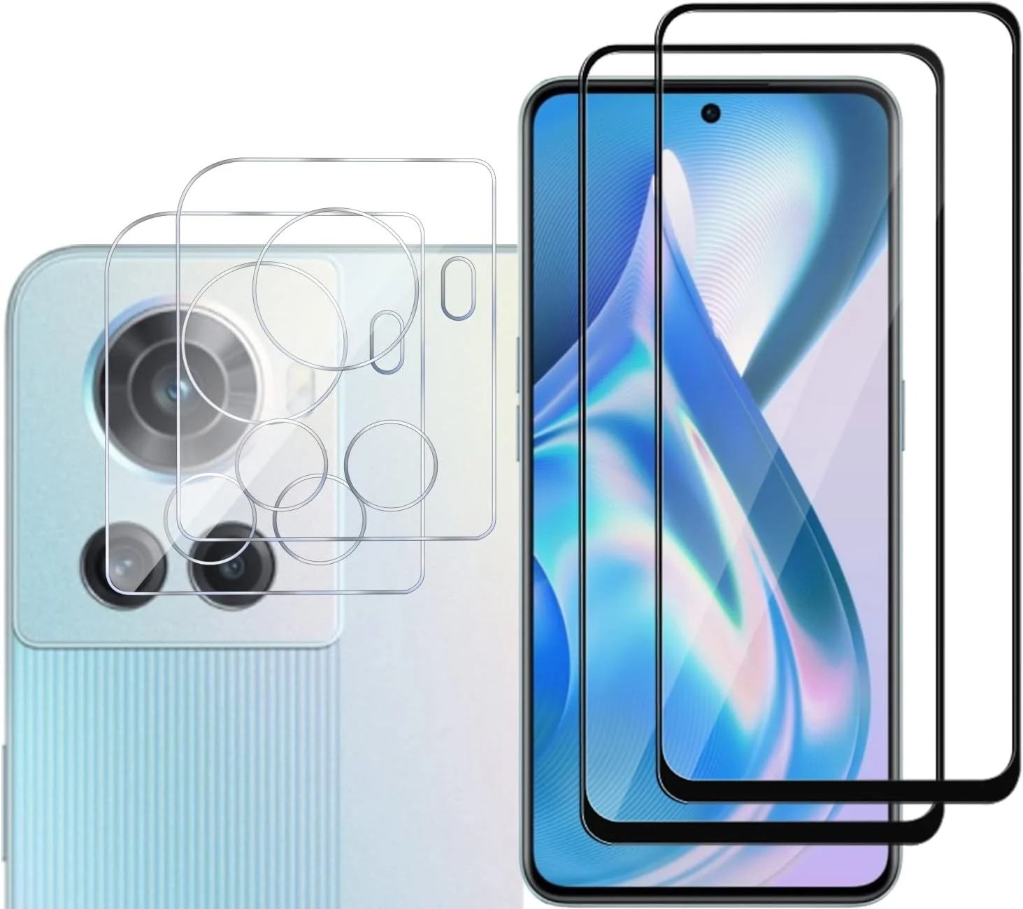 محافظ صفحه نمایش شیشه ای و محافظ لنز دوربین GMUJIAO مدل [2+2 Pack] سازگار با OnePlus 10R، فیلم شیشه ای حرارت دیده تمام صفحه HD [ضد خرد شدن] - مشکی