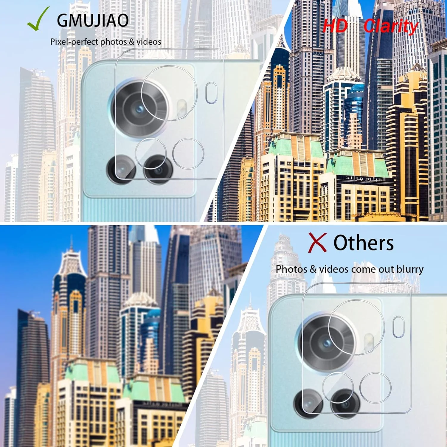 محافظ صفحه نمایش شیشه ای و محافظ لنز دوربین GMUJIAO مدل [2+2 Pack] سازگار با OnePlus 10R، فیلم شیشه ای حرارت دیده تمام صفحه HD [ضد خرد شدن] - مشکی