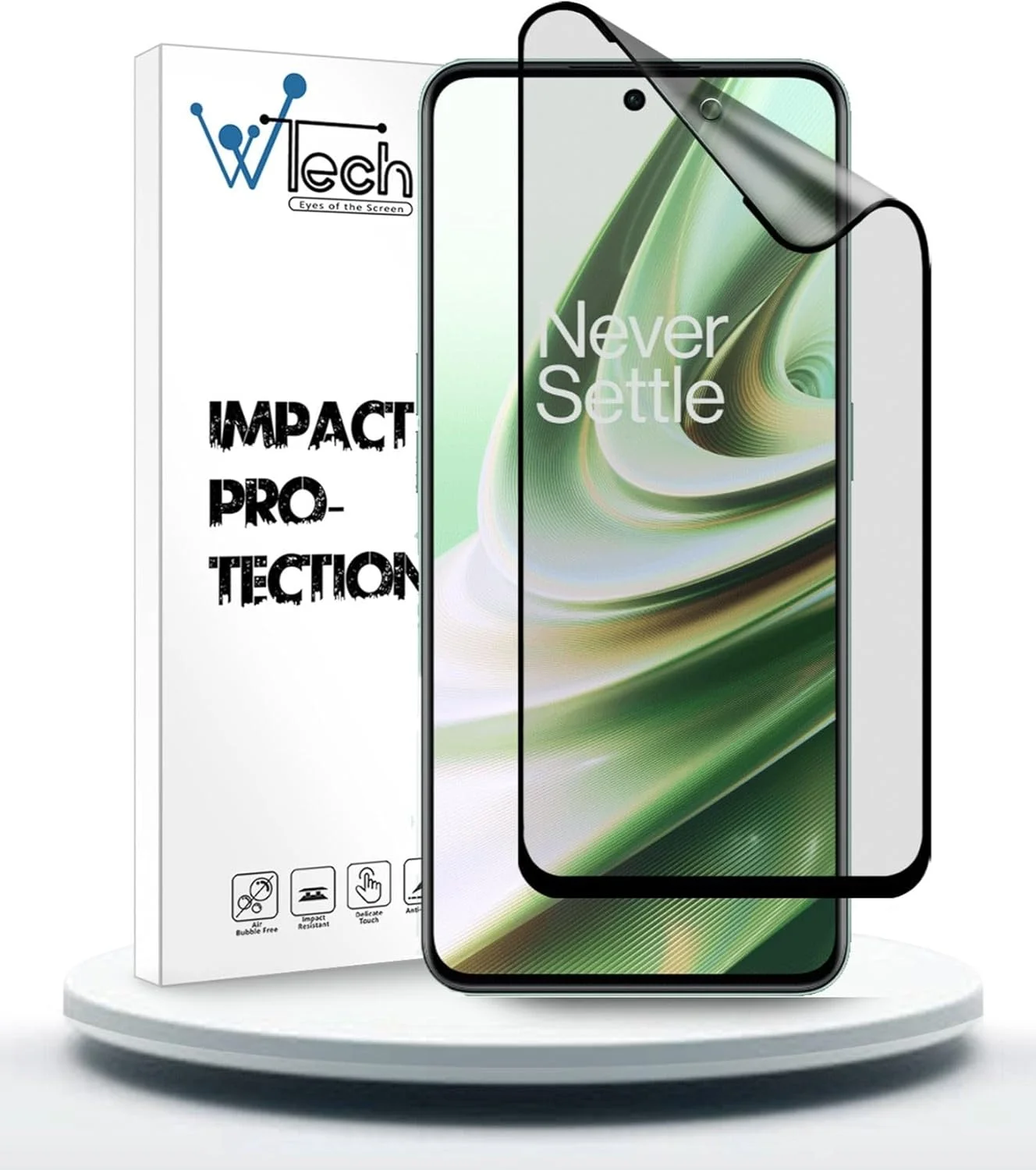 محافظ صفحه نمایش نانو سرامیکی انعطاف پذیر مات فول چسب Wtech با پوشش کامل برای OnePlus 10R 5G 2022، شفاف/مشکی