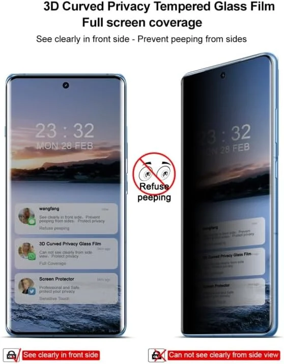 محافظ صفحه نمایش شیشه ای حرارت دیده شیهویی برای وان پلاس ایس 3 5G، سه بعدی خمیده، فول اسکرین HD، ضد جاسوسی محافظ صفحه نمایش شیشه ای حرارت دیده شیهویی برای وان پلاس ایس 3 5G، سه بعدی خمیده، فول اسکرین HD، ضد جاسوسی