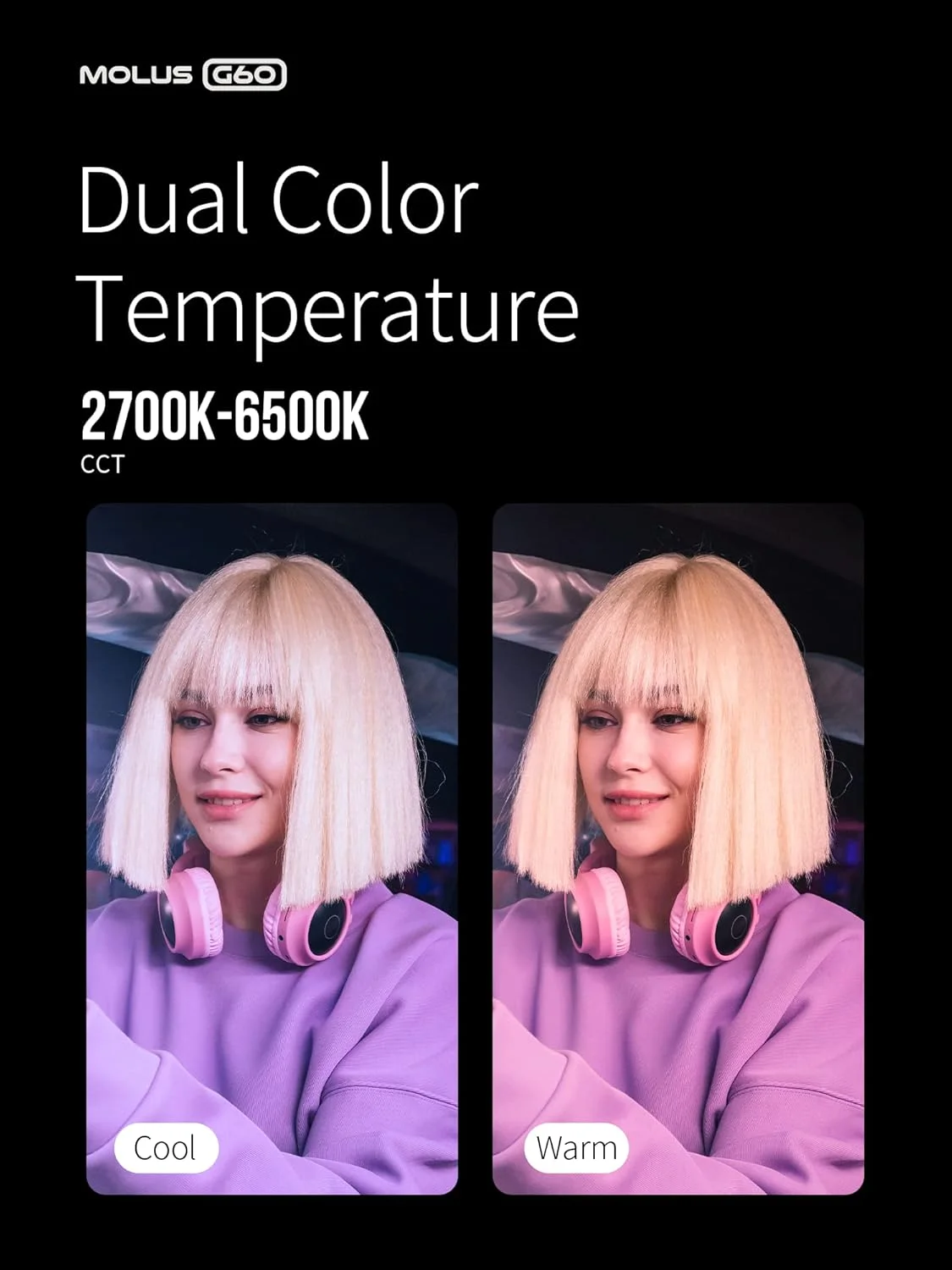 کیت کامل نور ویدیویی ZHIYUN MOLUS G60 [اورجینال] 60W COB، دو رنگ 2700K-6500K، کنترل از راه دور بلوتوث از طریق اپلیکیشن، نور مداوم برای عکاسی، به همراه منبع تغذیه DC/PD و سه پایه برای تولید محتوای یوتیوب، ولاگ و مراسم عروسی