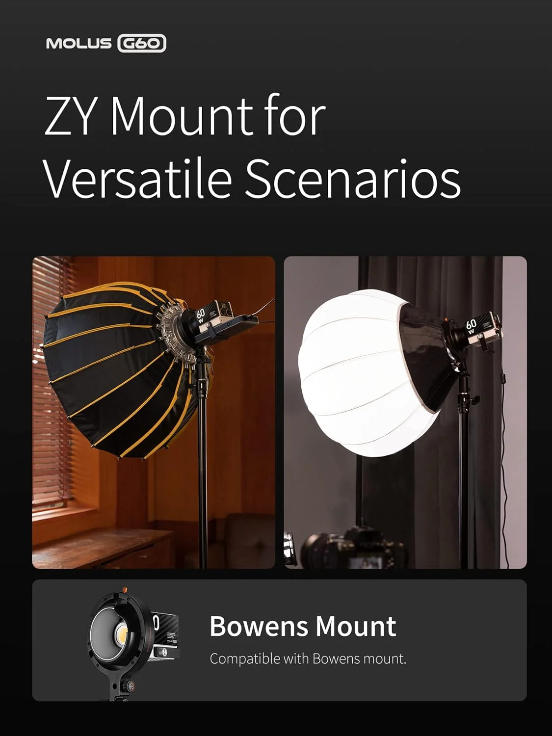 کیت کامل نور ویدیویی ZHIYUN MOLUS G60 [اورجینال] 60W COB، دو رنگ 2700K-6500K، کنترل از راه دور بلوتوث از طریق اپلیکیشن، نور مداوم برای عکاسی، به همراه منبع تغذیه DC/PD و سه پایه برای تولید محتوای یوتیوب، ولاگ و مراسم عروسی