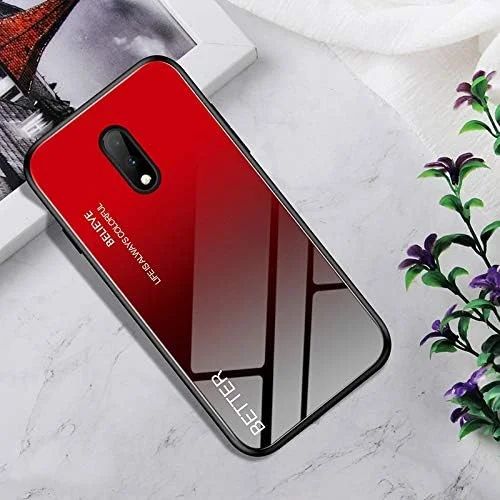قاب محافظ شیشه ای مقاوم در برابر ضربه + TPU برای OnePlus 7 (سحابی رنگارنگ) Caicc (رنگ: مشکی قرمز)