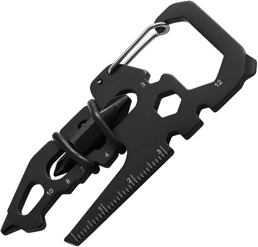 ابزار چندکاره جیبی 15 در 1، ابزار تعمیر و باز کردن پیچ و مهره، کارت چند ابزاری، آچار شش گوش، کارت ابزار مناسب فضای باز (مشکی)