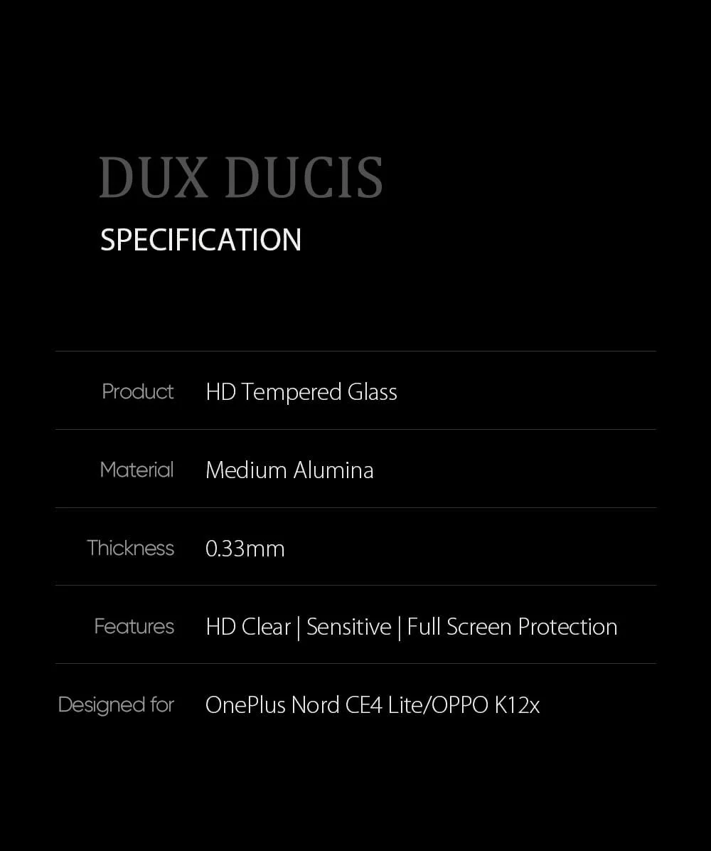محافظ صفحه نمایش شیشه ای خمیده DUX DUCIS، طراحی شده برای OnePlus Nord CE4 Lite/OPPO K12x، شیشه آلومینیوم-سیلیکون 0.33 میلی متری ضد جاسوسی - مشکی (تک عددی) محافظ صفحه نمایش شیشه ای خمیده DUX DUCIS، طراحی شده برای OnePlus Nord CE4 Lite/OPPO K12x، شیشه آلومینیوم-سیلیکون 0.33 میلی متری ضد جاسوسی - مشکی (تک عددی)